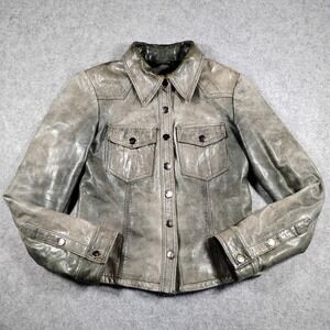 Goosecraft AC 15174 Distressed Grey Leather Western Biker Jacket Womens Small